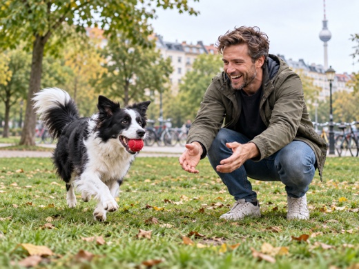 Man playing with a dog in the park